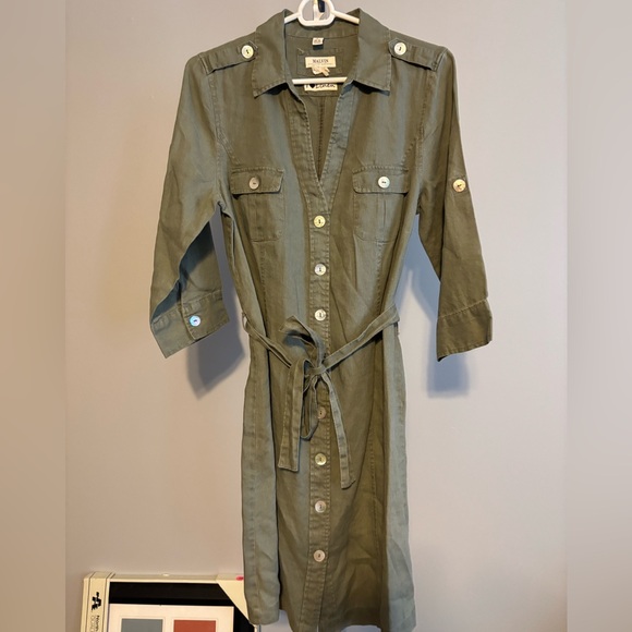 malvin Dresses & Skirts - Malvin Hamburg Germany I Love Linen Shirt Dress Womens Size L ‎ khaki green